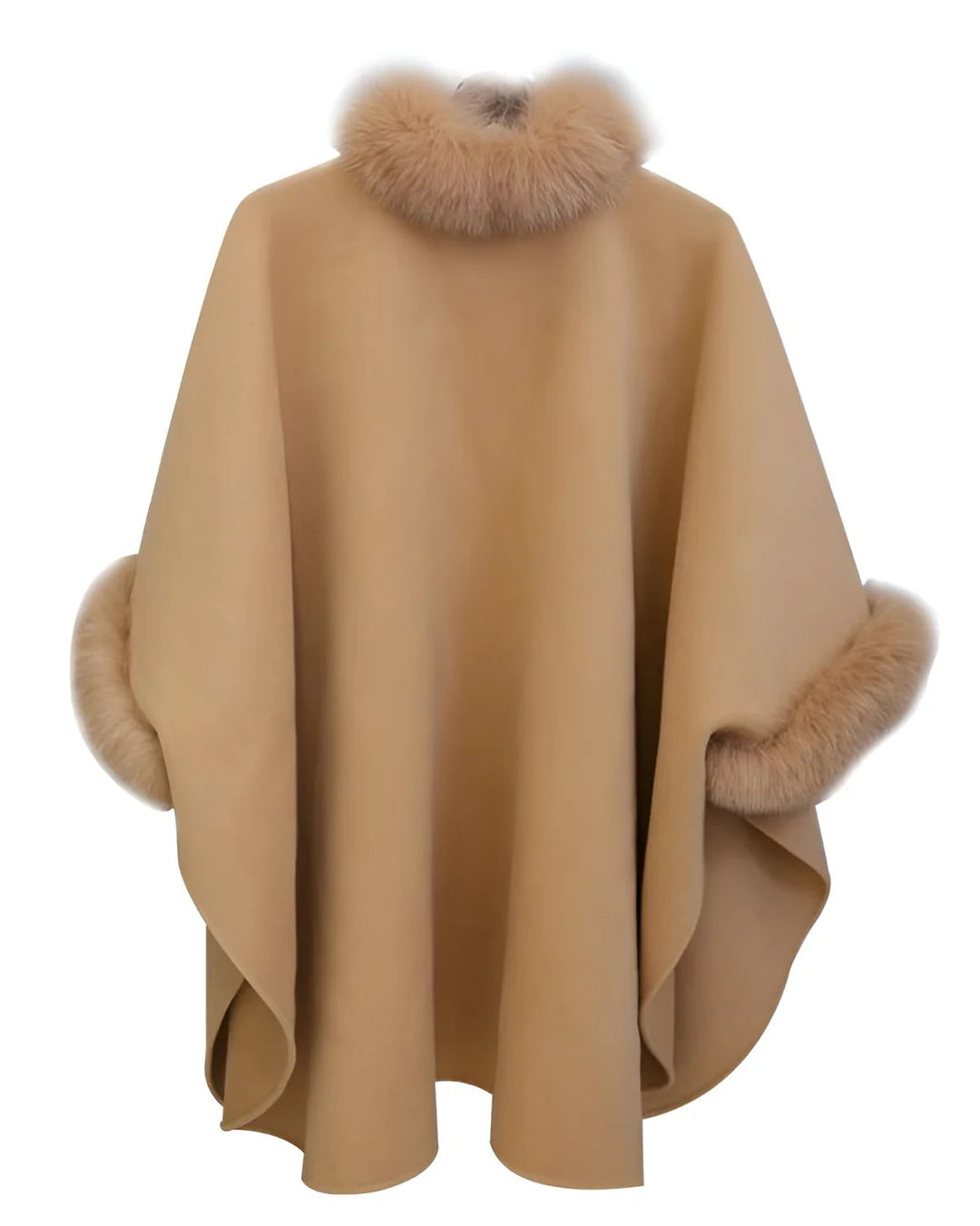 Autumn And Winter Large Rabbit Fur Collar Mid-length Woolen Coat Elegant Cape Shawl Hepburn Style Woolen Large Size Coat