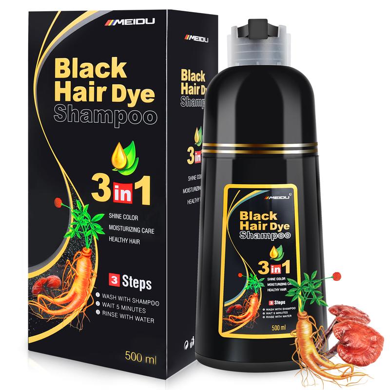 3 in 1 Black Hair Dye Shampoo - Herbal Ingredients Can cover gray hairs, Contains Ginseng Extract, Natural Haircoloring
