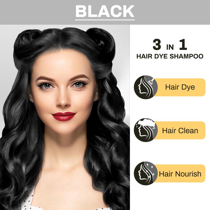 3 in 1 Black Hair Dye Shampoo - Herbal Ingredients Can cover gray hairs, Contains Ginseng Extract, Natural Haircoloring
